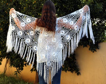 Off White Shawl Crochet shawl evening wrap lace shawl  evening shawl wrap crochet wrap Shawl Ivory Wrap Shawl Wedding Shawl