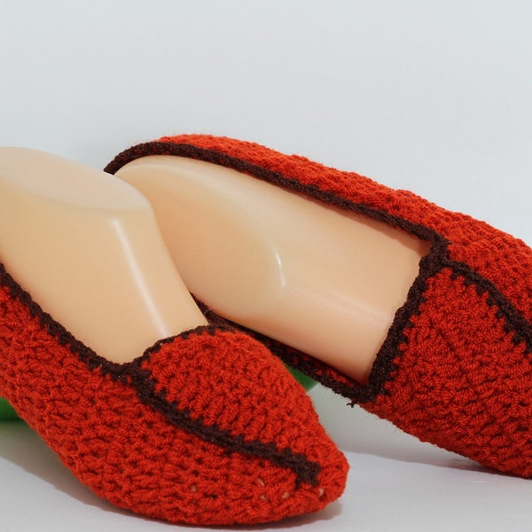 HOLIDAY SALE Red Orange Crochet Slippers, Womens Knit Slippers, House Slippers silk road