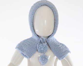 Baby Blue Knit hood cowl hooded neck warmer Knitted Hats Caps Baby Winter Cap