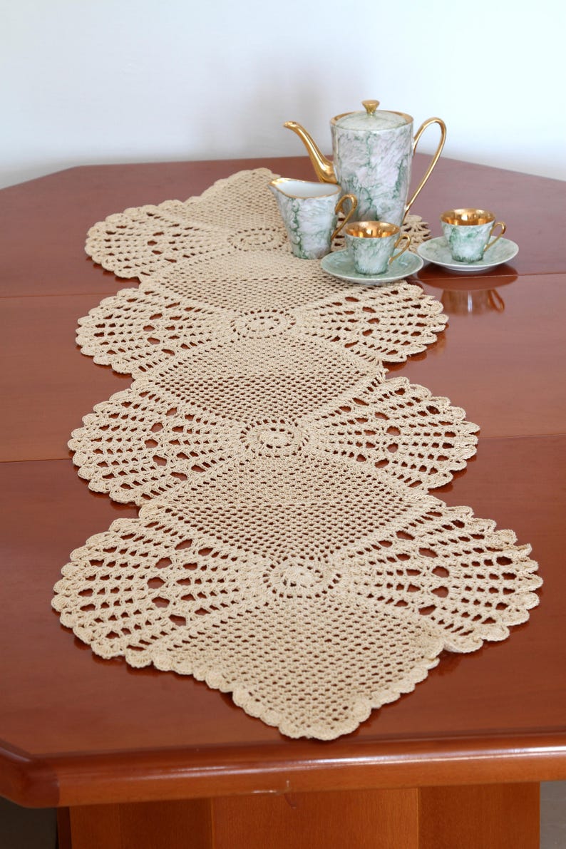 Cream Crochet Table Runner Cotton Table Runner OffWhiteTable Etsy