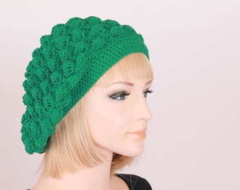 Green Knit Hat Women Crochet Hat Beret and Hat Green Beret Knit Hat Beanie Women Hat Caps and Beanies Winter Cap Winter Beanie Knitted Hats