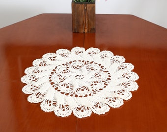 Cream Off-White Crocheted Tablecloth handmade lace round tablecloth Round Tablecloth Crocheted Off-White Cotton Lace Tablecloth