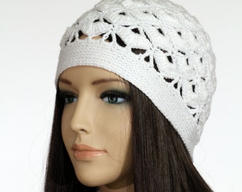 White Crochet Hat Women's Crochet Hat Beret and Hat Knitted Hat Beanie Women Hat Caps and Beanies Winter Cap Winter Beanie Knitted Hats