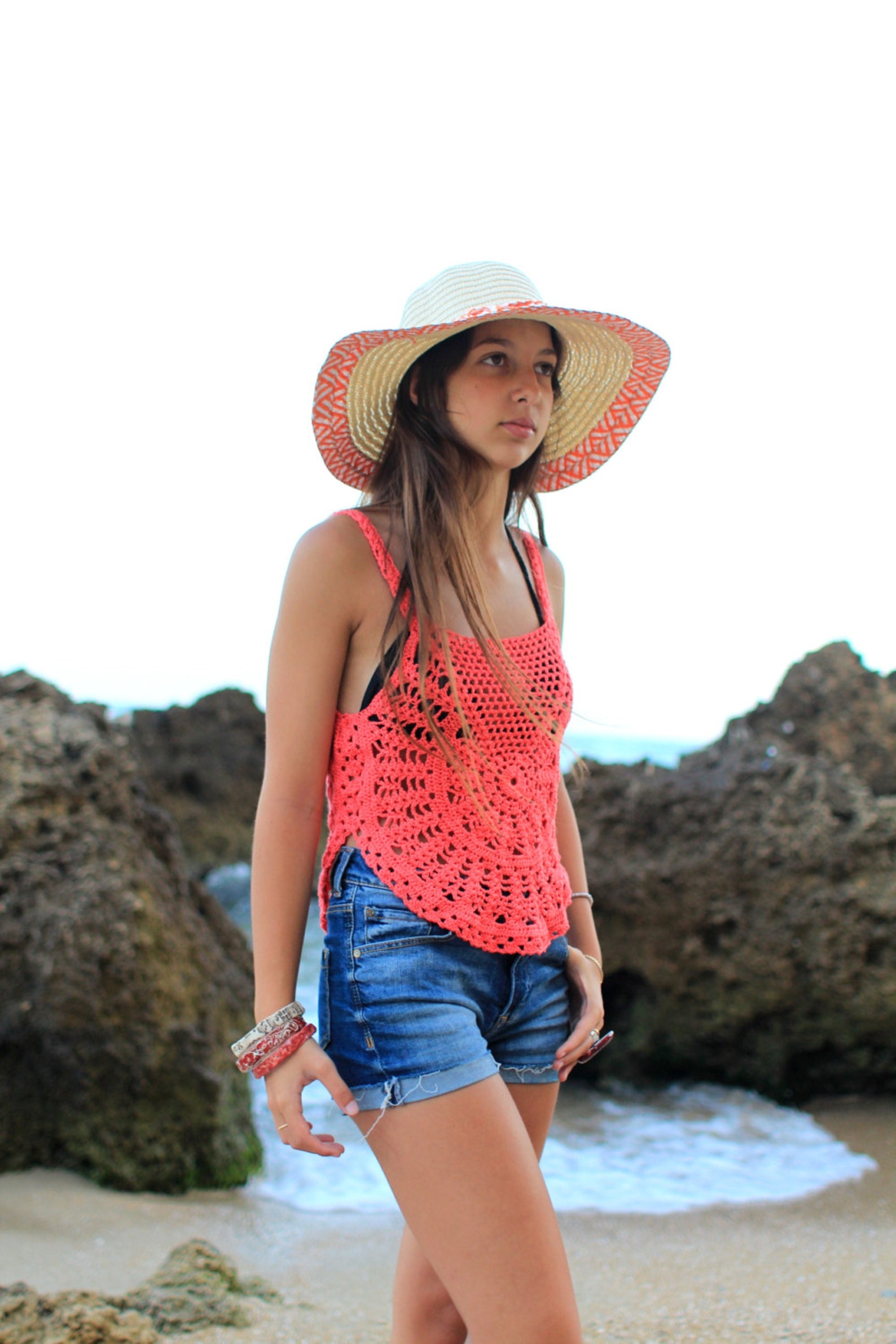 Surf Gypsy Pink Shell Halter Vest Top – Coastal Matching Set Top main image 1