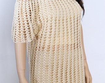 Crochet beach top Cream top  crochet top blouse summer tunic summer beach dress summer top crochet tunic crocheted top