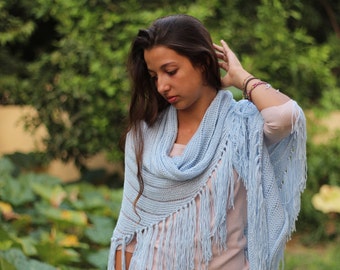 Blue  wraps Shawl Blue scarf  Wraps shawl Knit shawl Womens Knit shawl, Women's clothing accessories Wedding shawl