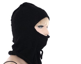 Black Balaclava Helmet Knit Hat Winter Hat Beanie Caps & Beanies Ski Cap Winter Cap Winter Beanie Hand knitted hat Knitted Hats