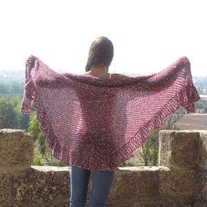 Wraps Shawl Knitted shawl Shawl wrap Red Shawl with a touches of cream and blue Women's Clothing Accessories image 2