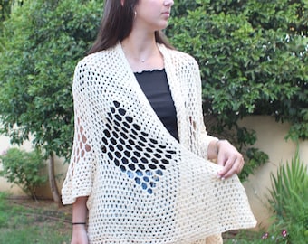 Summer Beach Dress Summer Top Crochet Tunic Crocheted Top Crochet Beach Top CreamTop  Crochet Top Blouse Summer Tunic