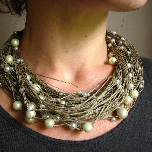 RESERVED scattered  pearls  Big - linen necklace