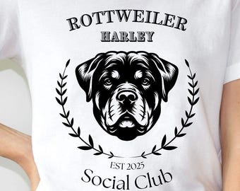 Personalisiertes Rottweiler Shirt – Social Club Design – Rottweiler Hundeliebhaber Geschenk – Personalisiertes T-Shirt mit Namen & Jahreszahl
