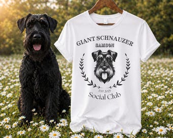 Aangepast T-shirt van de reuzenschnauzer Social Club, gepersonaliseerd hondencadeau