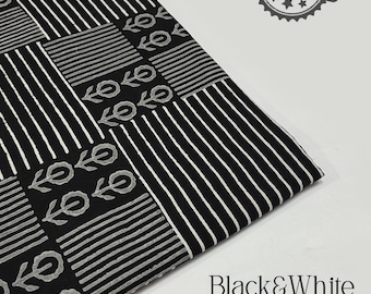 Black & White Cotton Fabric By The Yard: Hand Block Printed Indian Fabric