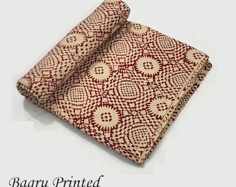 Flower Bagru Print Cotton Fabric: Hand Block Printed, Natural Dye