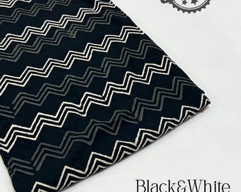 Black Striped Cotton Fabric, Hand Block Printed, Indian Fabric By The Yard