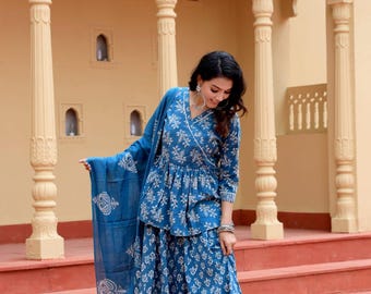 Modern Ethnic Peplum Kurti with Flared Skirt And Cotton Duptta