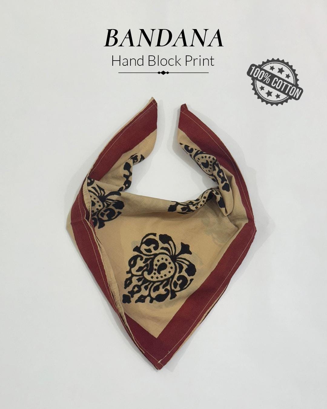 Red & Black Hand Block Print Cotton Bandana | Bagru Design - Etsy