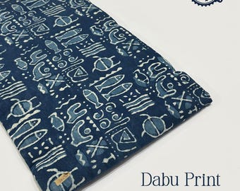 Indigo Fabric: Fish Print Cotton, Hand Block Printed - Natural Dyes