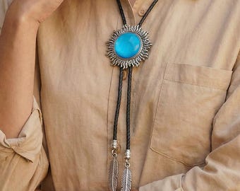 Milacolato 4 Pcs Western Cowboy Vintage Bolo Cravate Hommes À La Main en Cuir Forme Ronde Noir