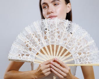 Lace Folding Fan, Spanish Hand Fan, Flamenco Fan, Vintage Lace Fan, Elegant Fan, Victorian Fan, Lace Hand Fan, Wedding Fan, Bridal Fan
