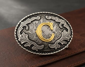 Hebilla de cinturón con monograma para hombre, hebilla con inicial del oeste, hebilla de vaquero, hebilla de vaquera, hebilla grande del oeste, regalos para mujer