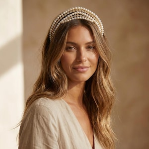 Nuovo Cerchietto per Capelli da Donna in Perle Rosa