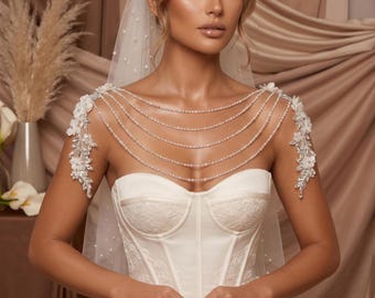 Pearl Bridal Shoulder Necklace, Wedding Shoulder Jewelry,Rhinestone shoulder jewelry,Bridal Body Chain,Pearl Shoulder Drape,Bridal Accessory
