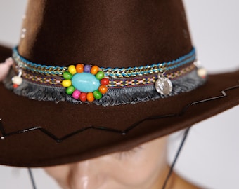 Accesorios para sombreros de vaquera, accesorios para sombreros occidentales para mujer, bandas para sombreros bohemias, bandas de cuero para sombreros, bandas para sombreros hechas a mano, bandas para sombreros rústicas