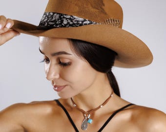 Womens Cowboy Hat, Western-style hat, vintage, fedora boho cowboy Turquoise Cowgirl Custom Charlie 1 Horse Boho Western Hat - Etsy main image 2