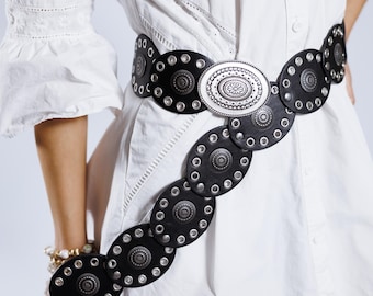 White Concho Disc Belt Western Boho Statement Festival OS Western Concho Belt for Women, Boho Concho Waist Chain  main image 4