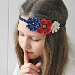 Crochet pattern - Field flowers - cornflower, poppy, daisy - printable pdf, tutorial, DIY