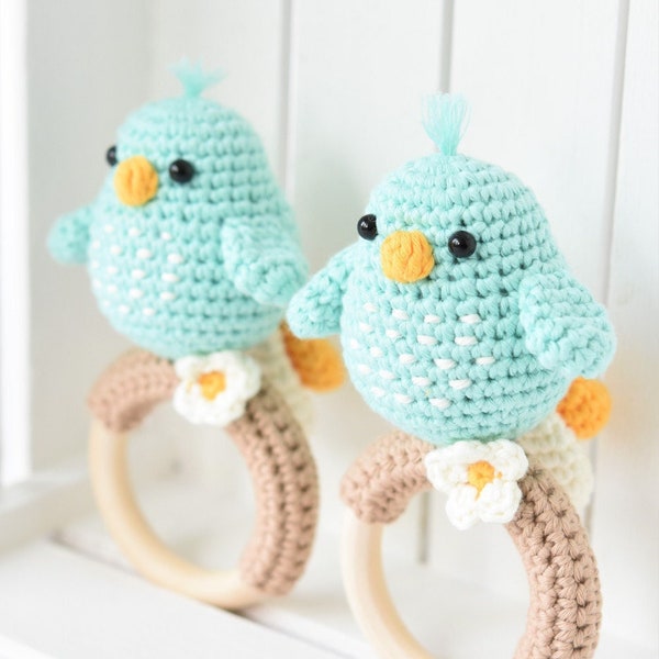 PATROON - Amigurumi vogelrammelaar - amigurumipatroon, haakpatroon, babyrammelaar, gehaakte rammelaar, DIY, 5 talen