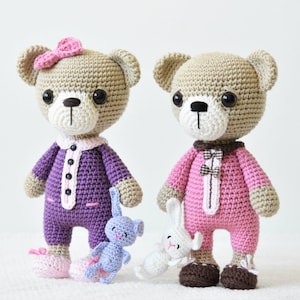 Amigurumi sleepy bear pattern - Sleepy Ida and Itsy-bitsy bunny - crochet bear pattern, printable pdf, DIY