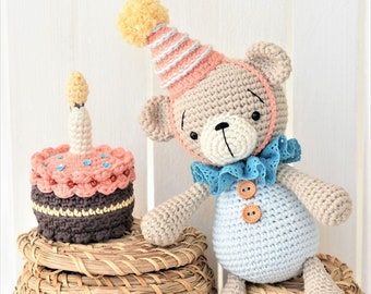 Amigurumi bear pattern - Birthday bear and yummy cake - crochet pattern, pdf tutorial, lilleliis design, DIY