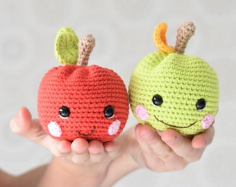 Patron amigurumi - Hochet pomme heureuse - hochet bébé au crochet, pdf imprimable, tuto, DIY