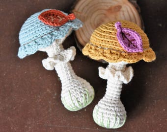 PATTERN - Mushroom rattle - amigurumi crochet pattern, downloadable pdf, baby gift, DIY