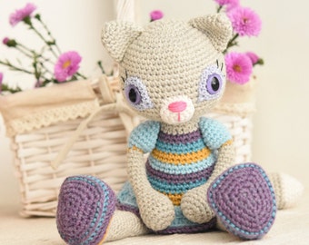 Amigurumi cat pattern - Hilda the Ragamuffin - crochet cat toy, printable pdf, tutorial, DIY