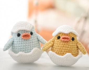 Pollito en cáscara de huevo Patrón Amigurumi Ganchillo Decoración de Pascua Tutorial Pájaro Juguete