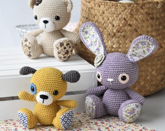 Amigurumi pattern - Amigurumi cuties - bunny, puppy and teddy - 3 in 1 pattern - crochet pattern - crochet animals - 2 languages