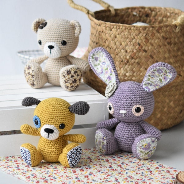 Amigurumi pattern - Amigurumi cuties - bunny, puppy and teddy - 3 in 1 pattern - crochet pattern - crochet animals - 2 languages