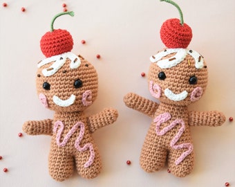 Amigurumi gingerbread with a cherry on top - crochet pattern, recipe, downloadable pdf