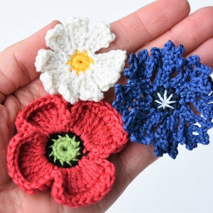 Crochet pattern Field flowers cornflower, poppy, daisy printable pdf, tutorial, DIY image 2