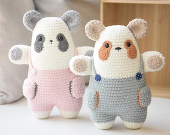 Padrão de crochê de urso panda macio – Tutorial em PDF de amigurumi – Presente de brinquedo de chenille macio
