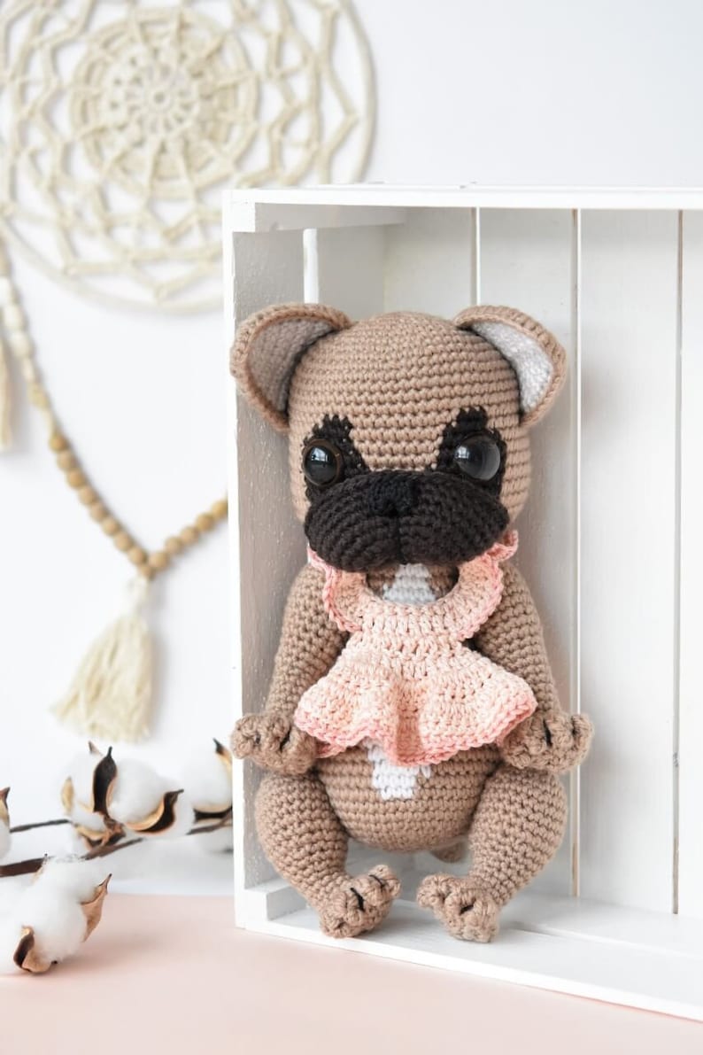 Bulldog Francés Amigurumi patrón pug crochet, pdf imprimible, tutorial, DIY imagen 3