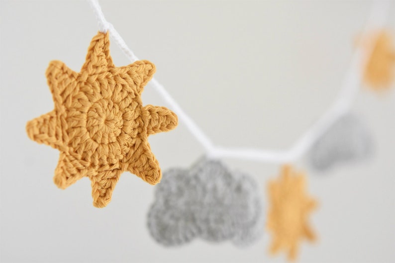 Crochet Sun And Cloud Motif Garland Pattern For Baby DIY Cute Home Decor Nursery Room Crochet Applique Downloadable Tutorial image 5