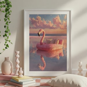 Flamingo Float Lagoon Art Print: Pastel Coastal Decor (Digital Download)