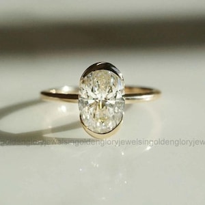 3.00 Ct Oval Moissanite Engagement Ring: Bezel Set, Silver/Gold