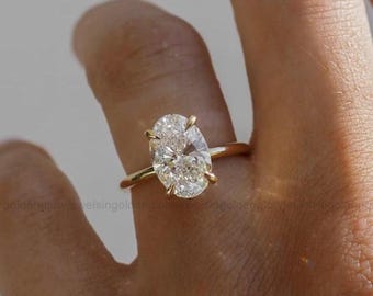 Anillo de compromiso de moissanita ovalada de 3 quilates: solitario nupcial de oro de 14 k