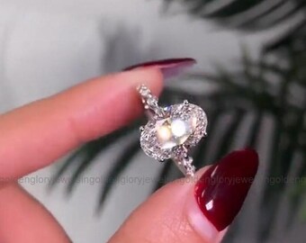 Anillo de compromiso de moissanita ovalada de 3 quilates: solitario nupcial de oro de 14 k