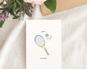 Verjaardagskaart met tennismotief | Verjaardagskaart | Gefeliciteerd met je verjaardag | 300 g/m² aquarelpapier | Gemaakt in Duitsland